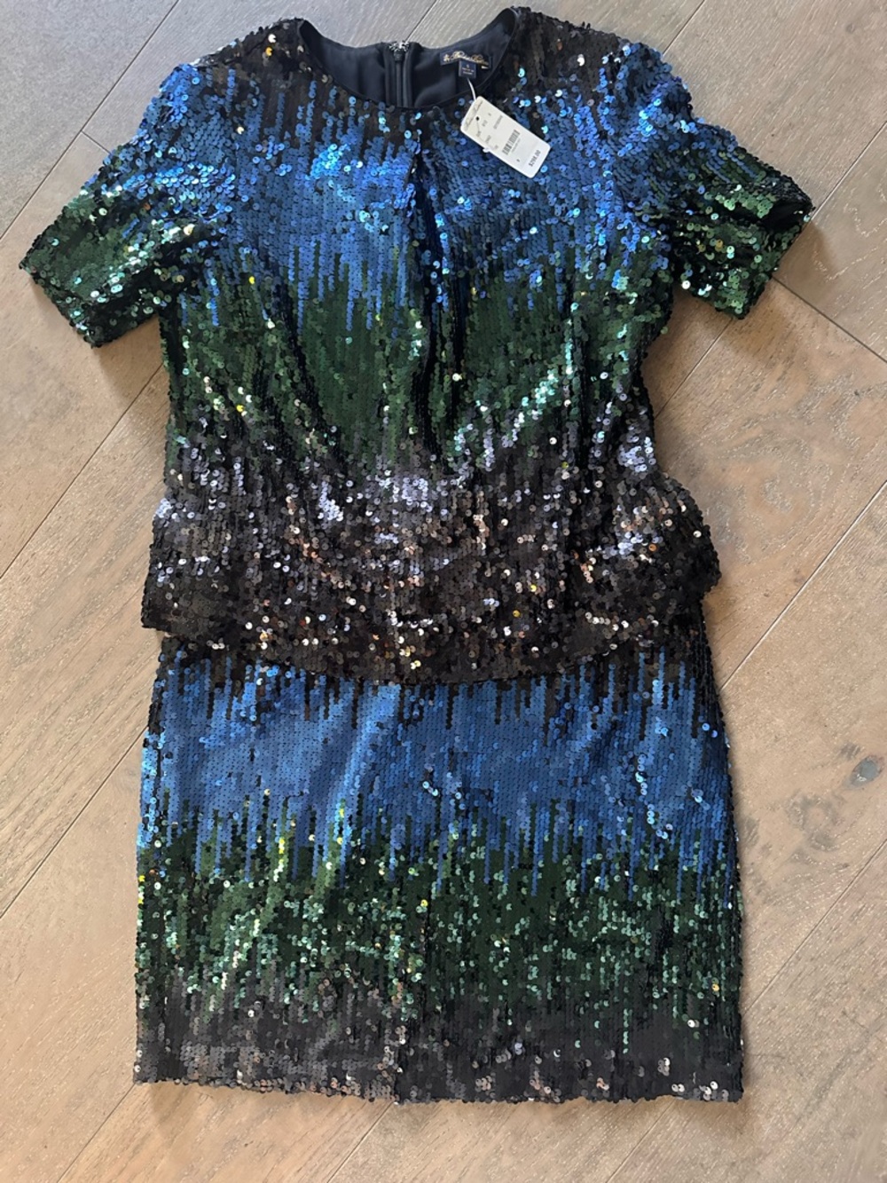 Brooks Brothers Sequin Cocktail Dress Blue Green Ombre Size 8 NWT